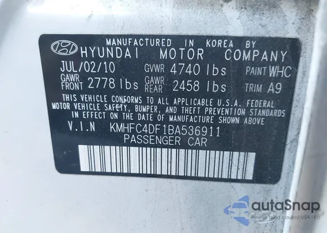 2011 Hyundai Azera Limited from USA, damaged, VIN KMHFC4DF1BA536911